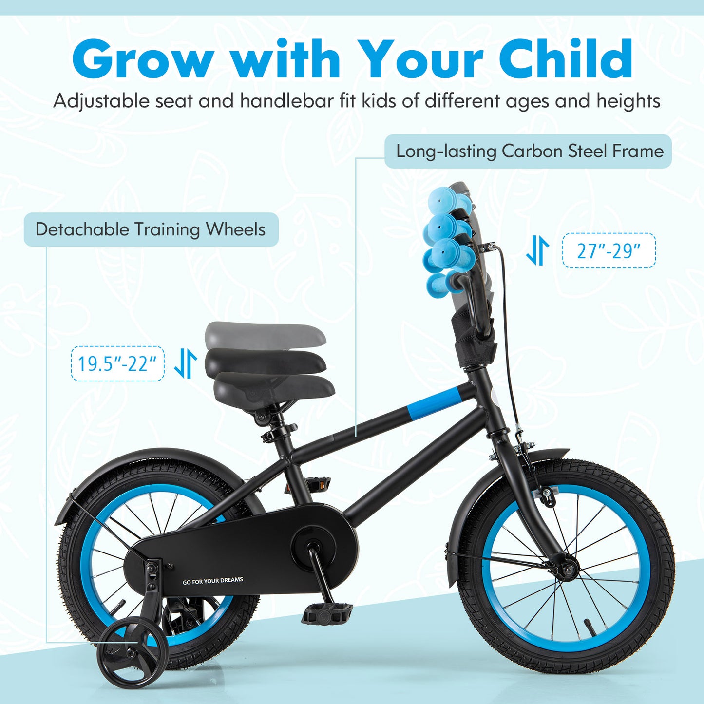 Kids Bike with Adjustable Handlebar and Saddle Black-14 inches Kids Crystal