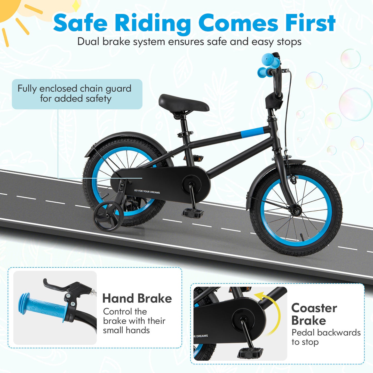 Kids Bike with Adjustable Handlebar and Saddle Black-14 inches Kids Crystal