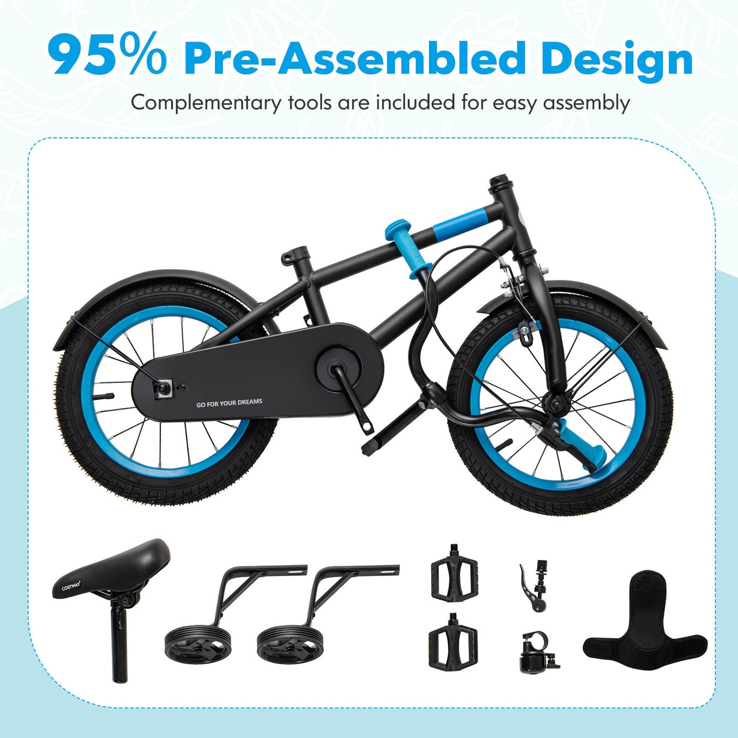 Kids Bike with Adjustable Handlebar and Saddle Black-14 inches Kids Crystal
