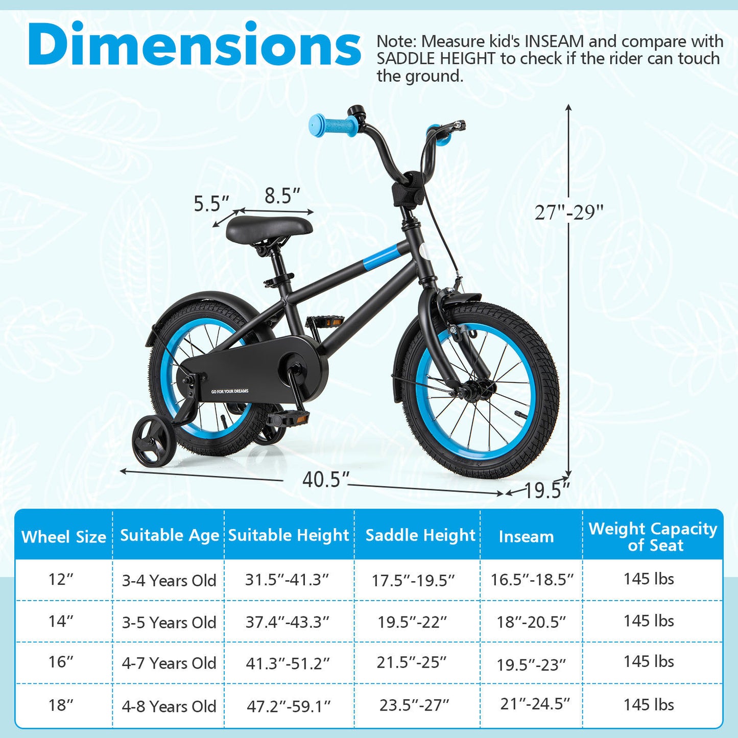 Kids Bike with Adjustable Handlebar and Saddle Black-14 inches Kids Crystal