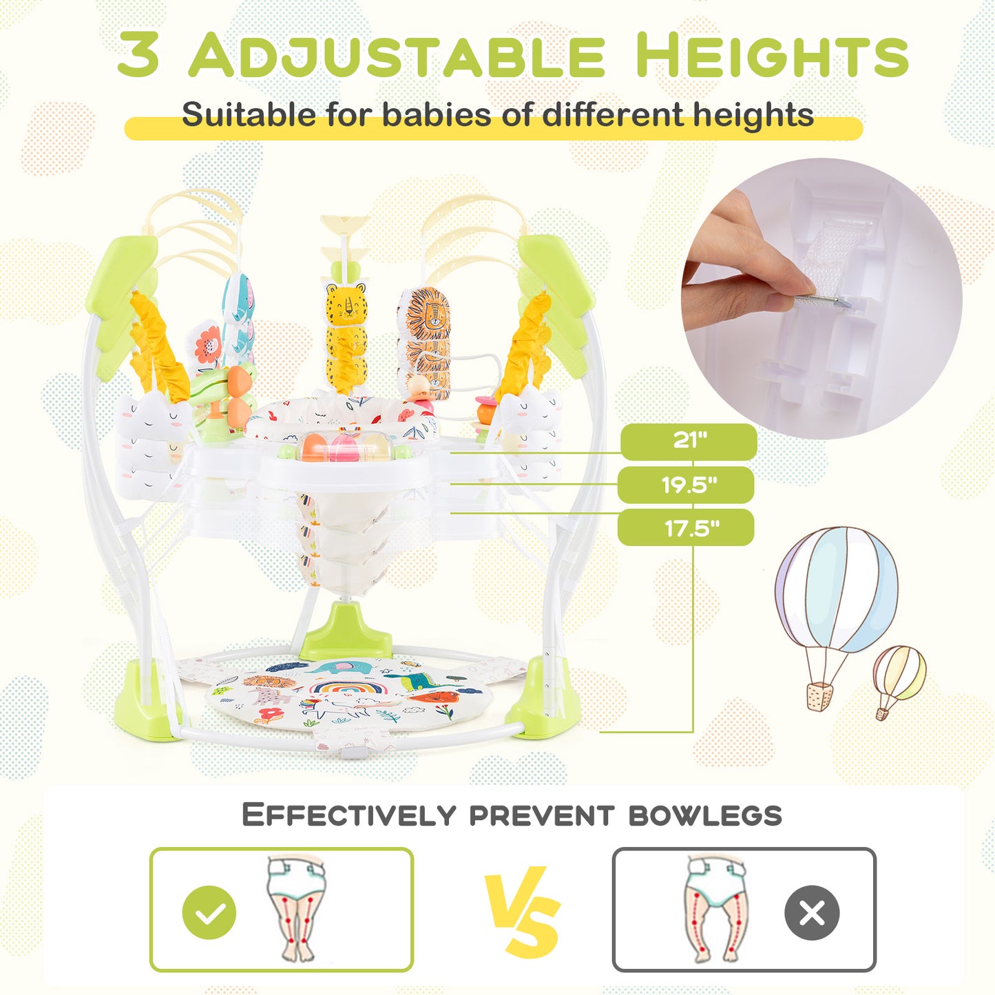 Baby Activity Center Height Adjustable Baby Bouncing Saucer with Interactive Toys-Yellow Kids Crystal