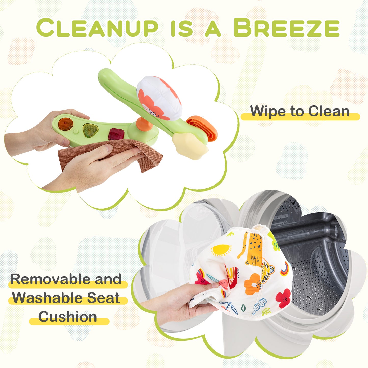 Baby Activity Center Height Adjustable Baby Bouncing Saucer with Interactive Toys-Yellow Kids Crystal