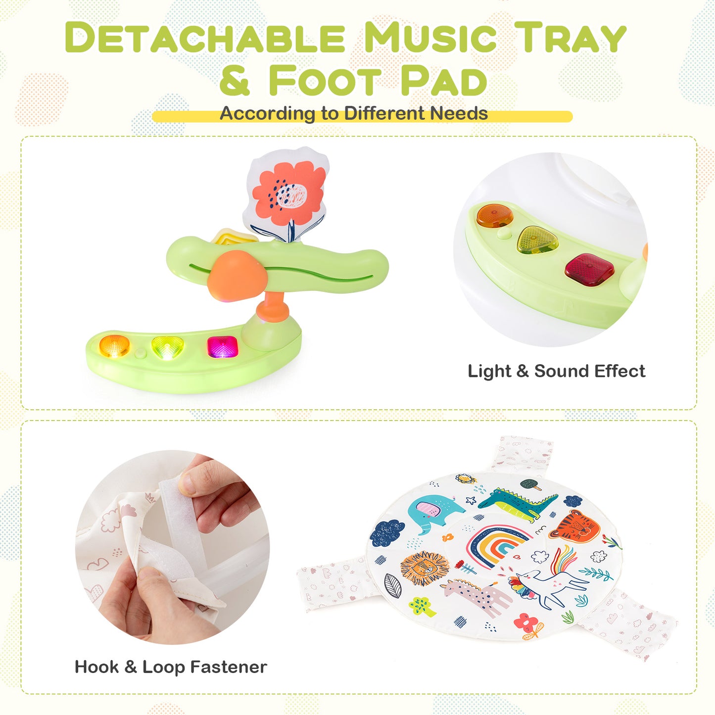 Baby Activity Center Height Adjustable Baby Bouncing Saucer with Interactive Toys-Yellow Kids Crystal