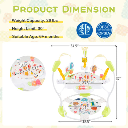 Baby Activity Center Height Adjustable Baby Bouncing Saucer with Interactive Toys-Yellow