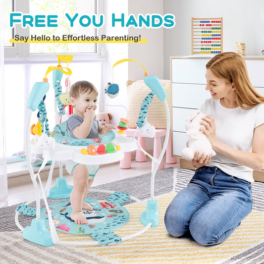 Baby Activity Center Height Adjustable Baby Bouncing Saucer with Interactive Toys-Light Blue Kids Crystal