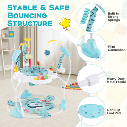 Baby Activity Center Height Adjustable Baby Bouncing Saucer with Interactive Toys-Light Blue