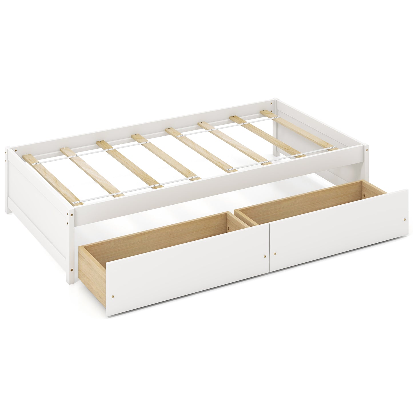 Twin Size Captain Bed with 2 Drawers and Slats Support-White Kids Crystal