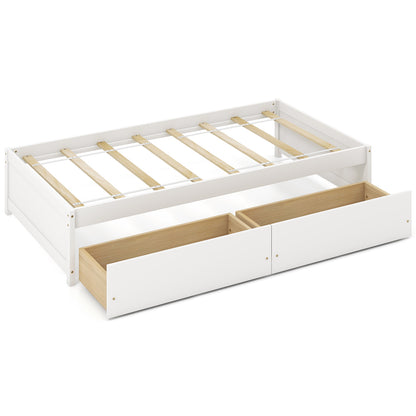 Twin Size Captain Bed with 2 Drawers and Slats Support-White