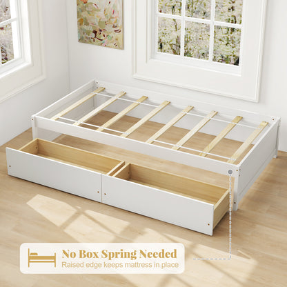 Twin Size Captain Bed with 2 Drawers and Slats Support-White
