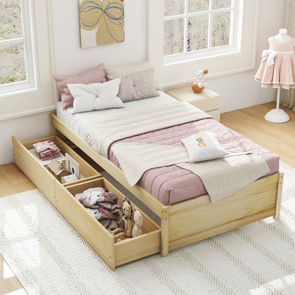 Twin Size Captain Bed with 2 Drawers and Slats Support-Natural