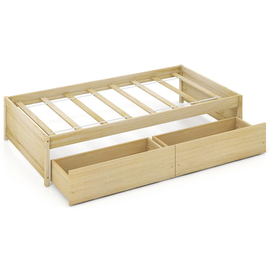 Twin Size Captain Bed with 2 Drawers and Slats Support-Natural Kids Crystal