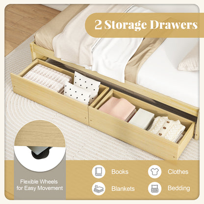 Twin Size Captain Bed with 2 Drawers and Slats Support-Natural
