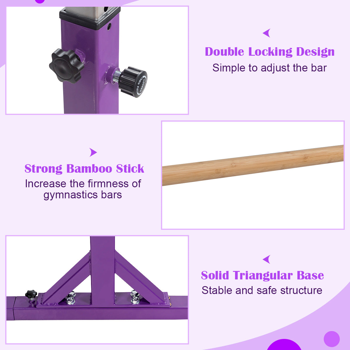 Kids Double Horizontal Bars Gymnastic Training Parallel Bars Adjustable-Purple Kids Crystal