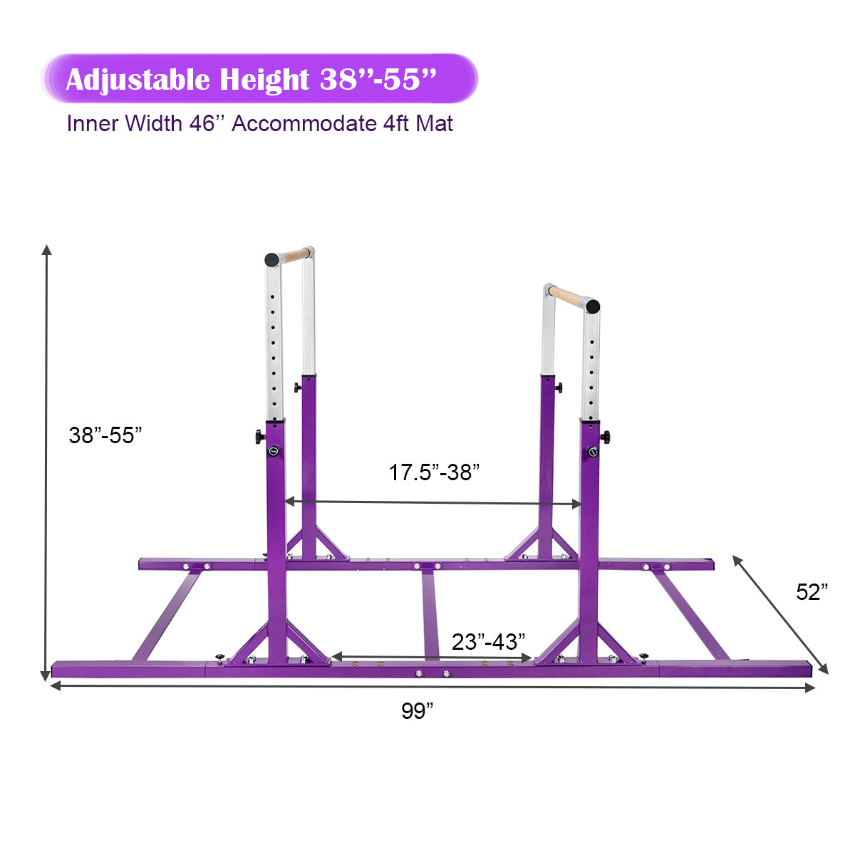 Kids Double Horizontal Bars Gymnastic Training Parallel Bars Adjustable-Purple Kids Crystal