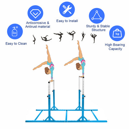 Kids Double Horizontal Bars Gymnastic Training Parallel Bars Adjustable-Blue