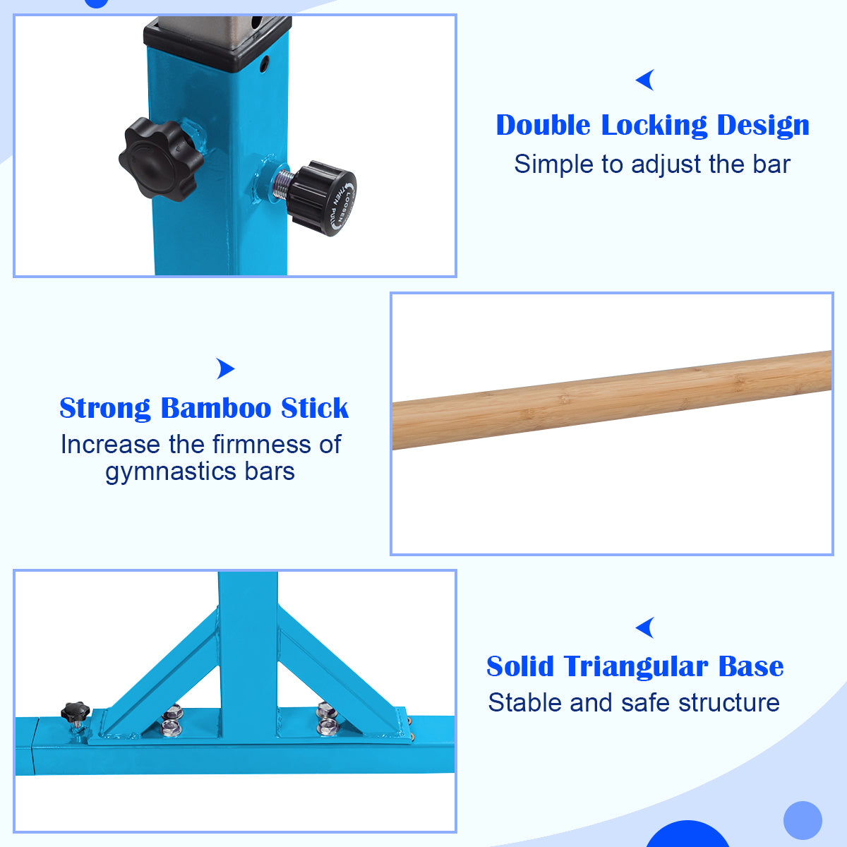 Kids Double Horizontal Bars Gymnastic Training Parallel Bars Adjustable-Blue Kids Crystal