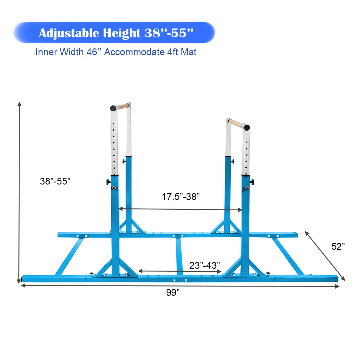 Kids Double Horizontal Bars Gymnastic Training Parallel Bars Adjustable-Blue Kids Crystal