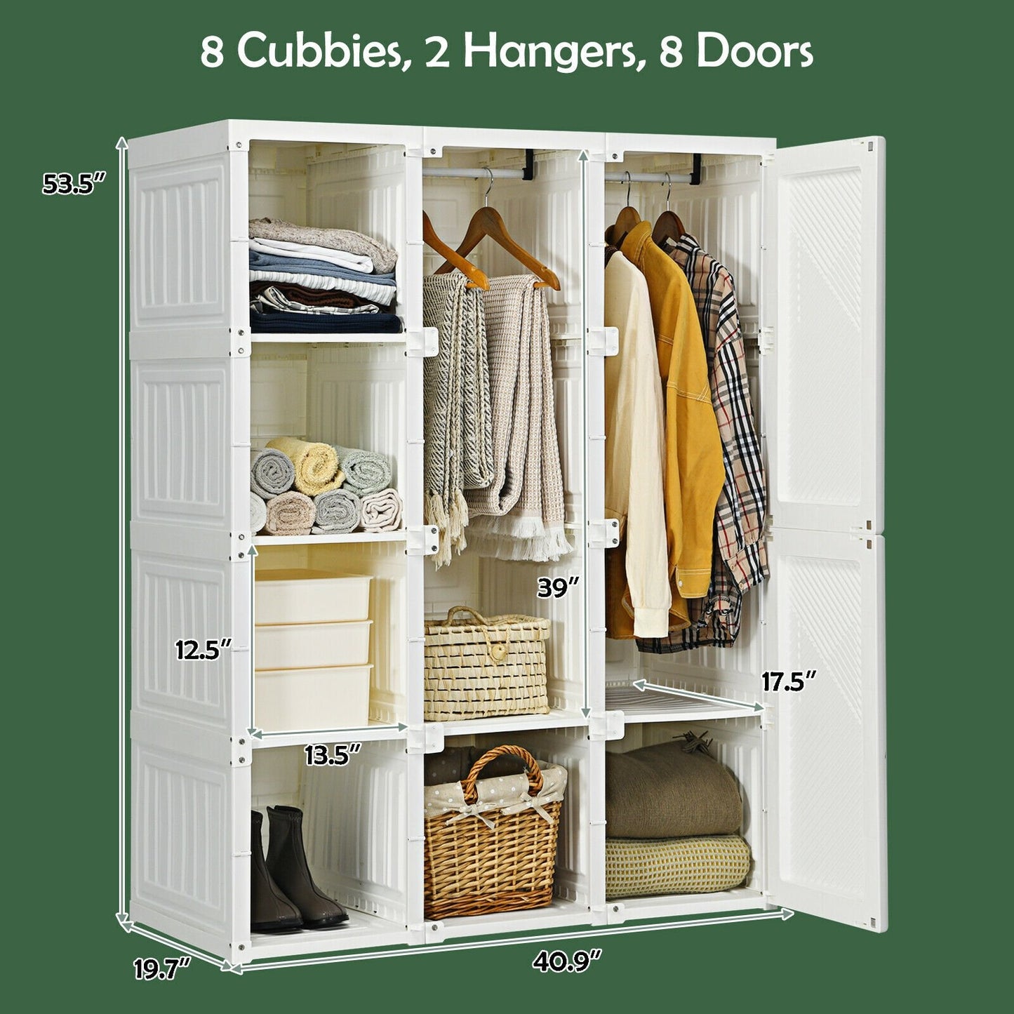 Foldable Closet Clothes Organizer with 8 Cubby Storage Kids Crystal