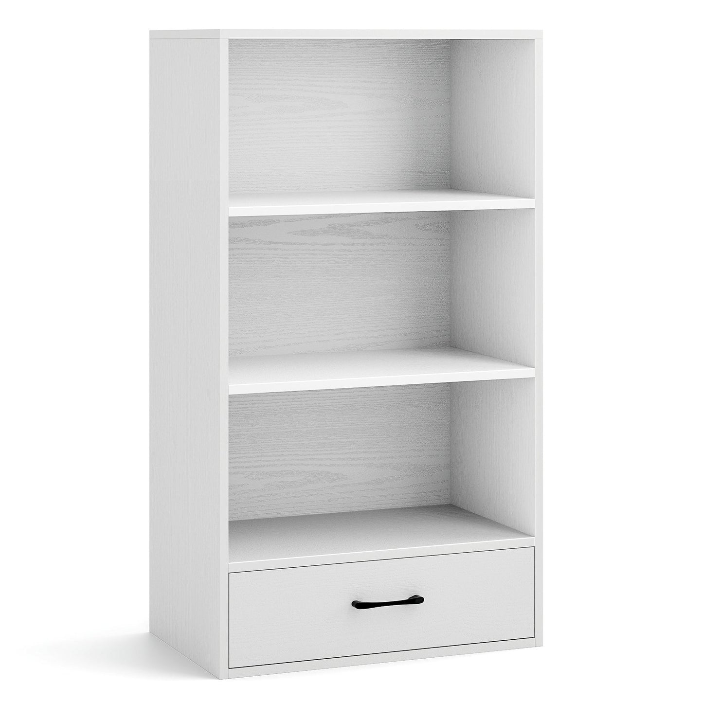 48 Inch Tall 4 Tiers Wood Bookcase with Drawer-White Kids Crystal
