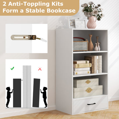 48 Inch Tall 4 Tiers Wood Bookcase with Drawer-White