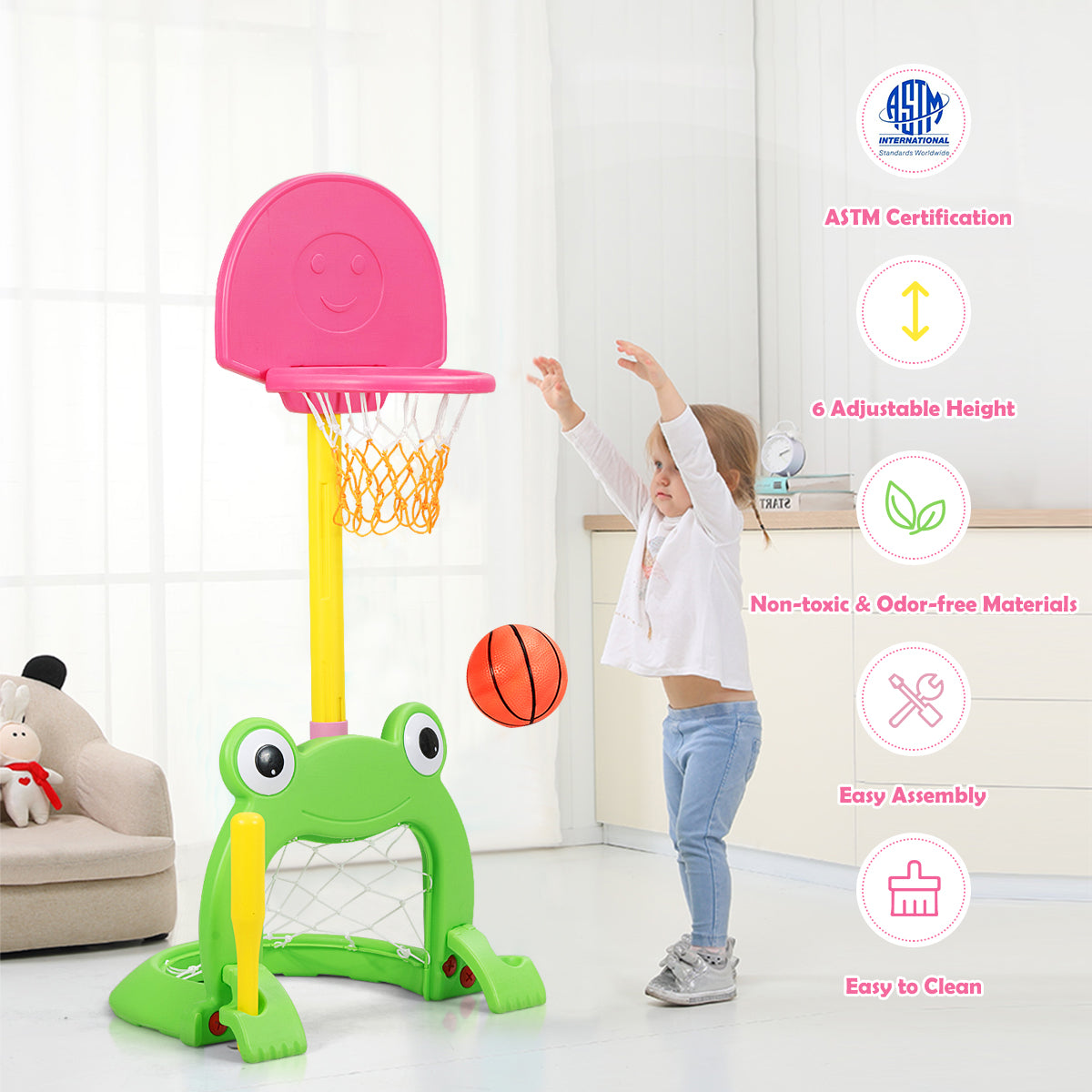 3-in-1 Kids Basketball Hoop Set Stand Kids Crystal