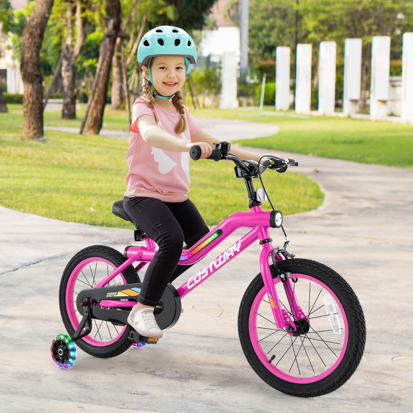 16 Inch LED Lighted Kids Bike with Training Wheels and Headlight for Ages 4-7 Years-16 inches Kids Crystal