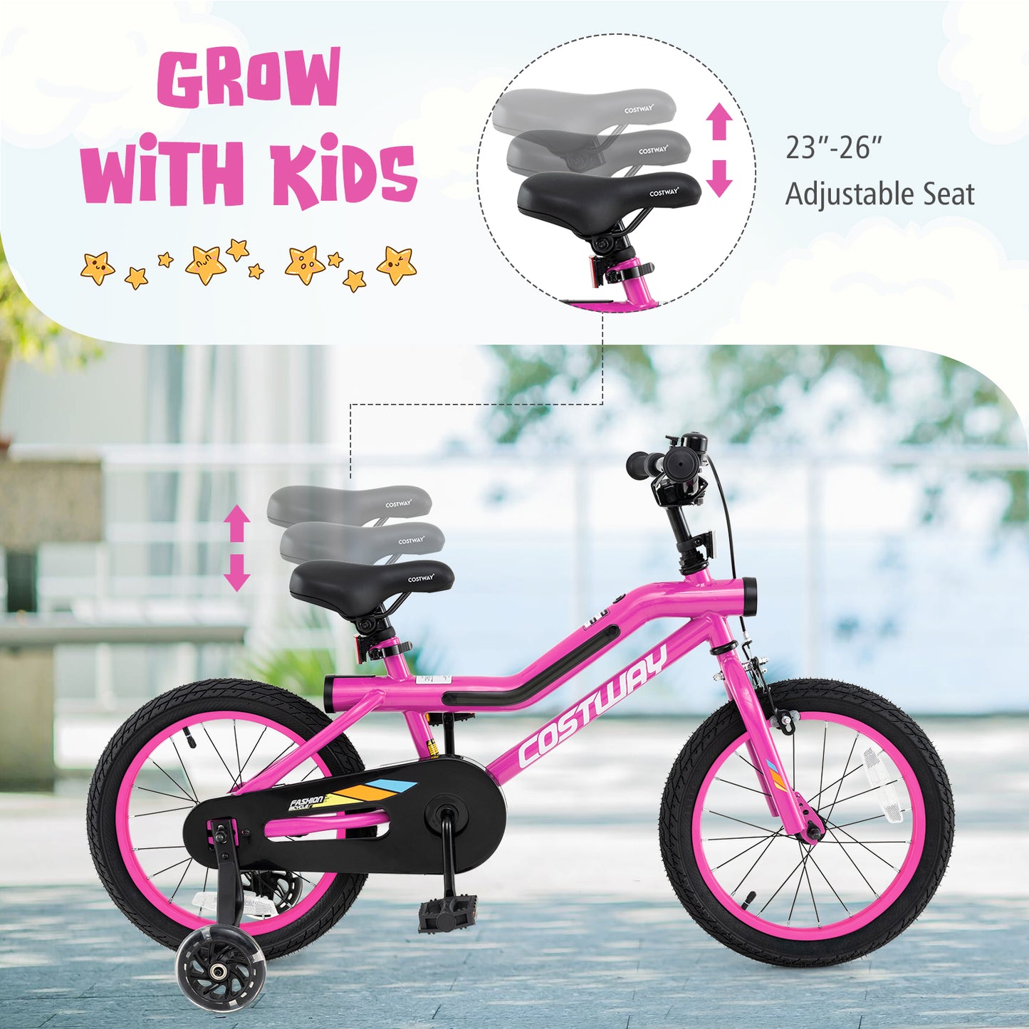 16 Inch LED Lighted Kids Bike with Training Wheels and Headlight for Ages 4-7 Years-16 inches Kids Crystal