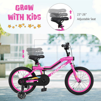 16 Inch LED Lighted Kids Bike with Training Wheels and Headlight for Ages 4-7 Years-16 inches