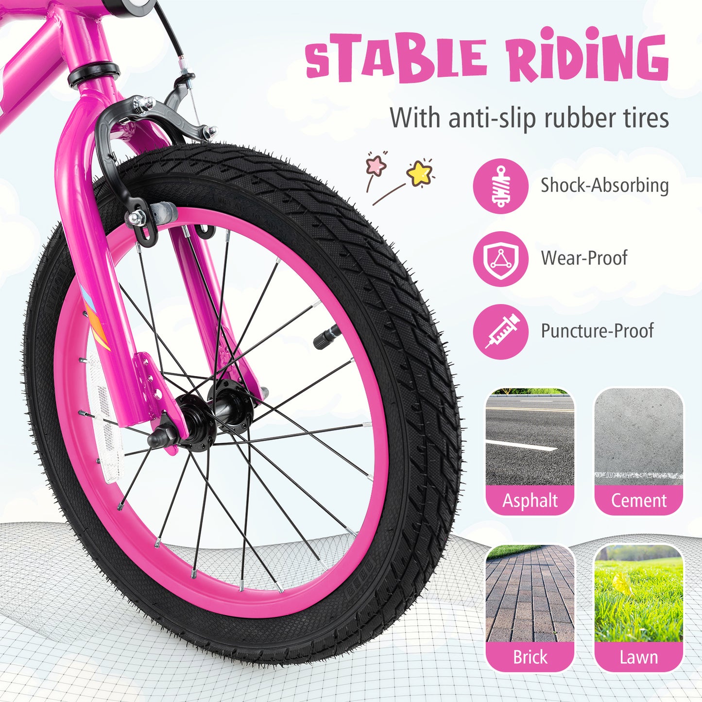 16 Inch LED Lighted Kids Bike with Training Wheels and Headlight for Ages 4-7 Years-16 inches Kids Crystal