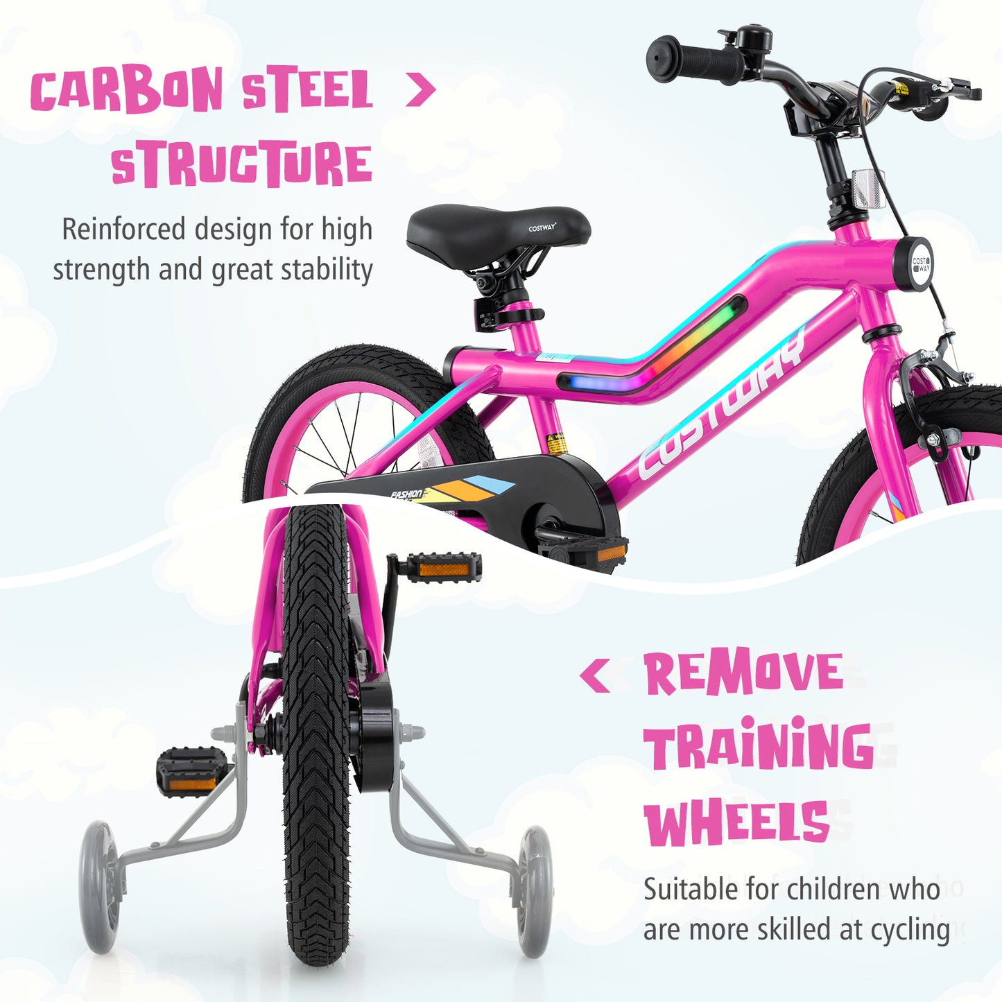 16 Inch LED Lighted Kids Bike with Training Wheels and Headlight for Ages 4-7 Years-16 inches Kids Crystal