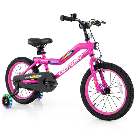 16 Inch LED Lighted Kids Bike with Training Wheels and Headlight for Ages 4-7 Years-16 inches Kids Crystal