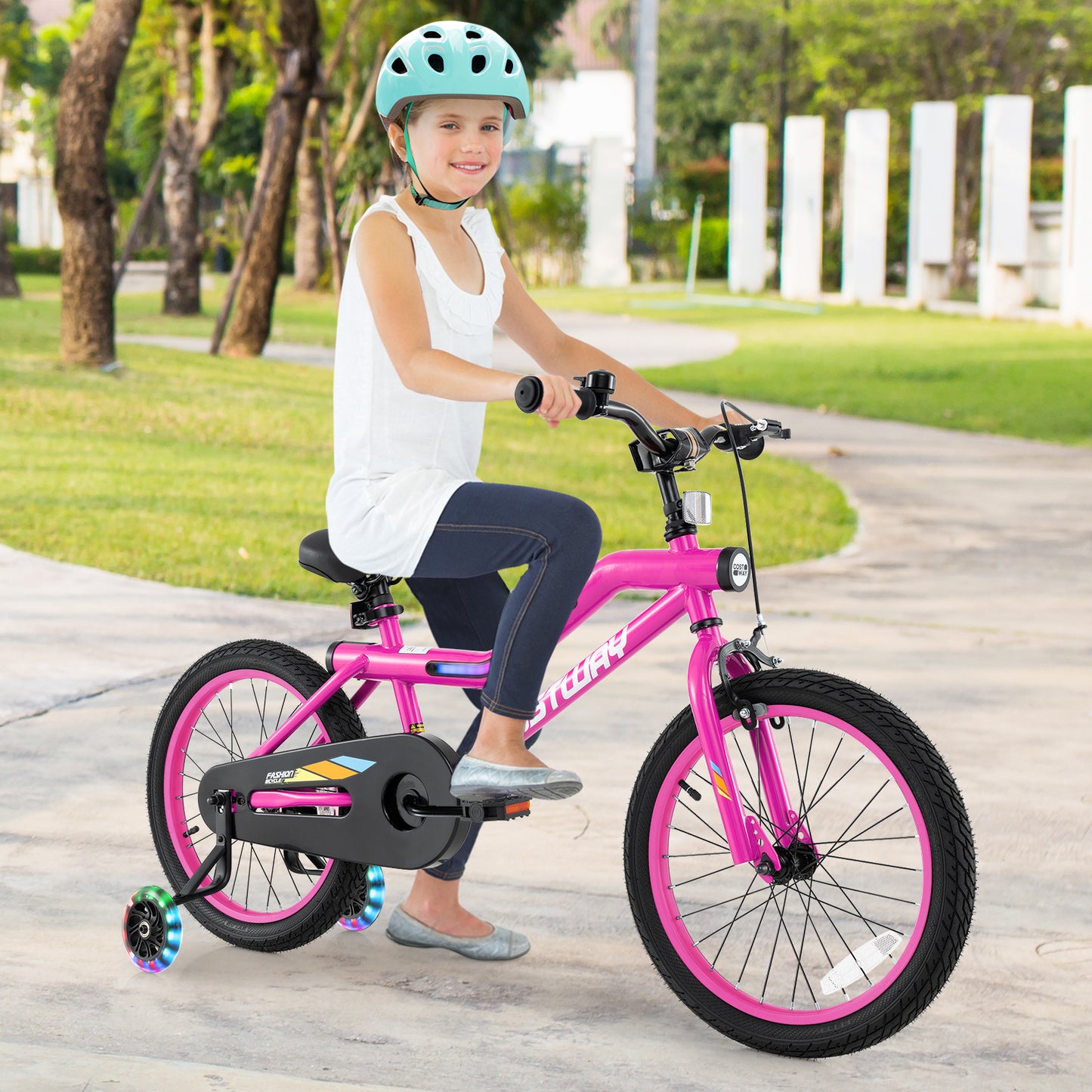18 Inch LED Lighted Kids Bike with Training Wheels and Headlight for Ages 4-8 Years-18 inches Kids Crystal
