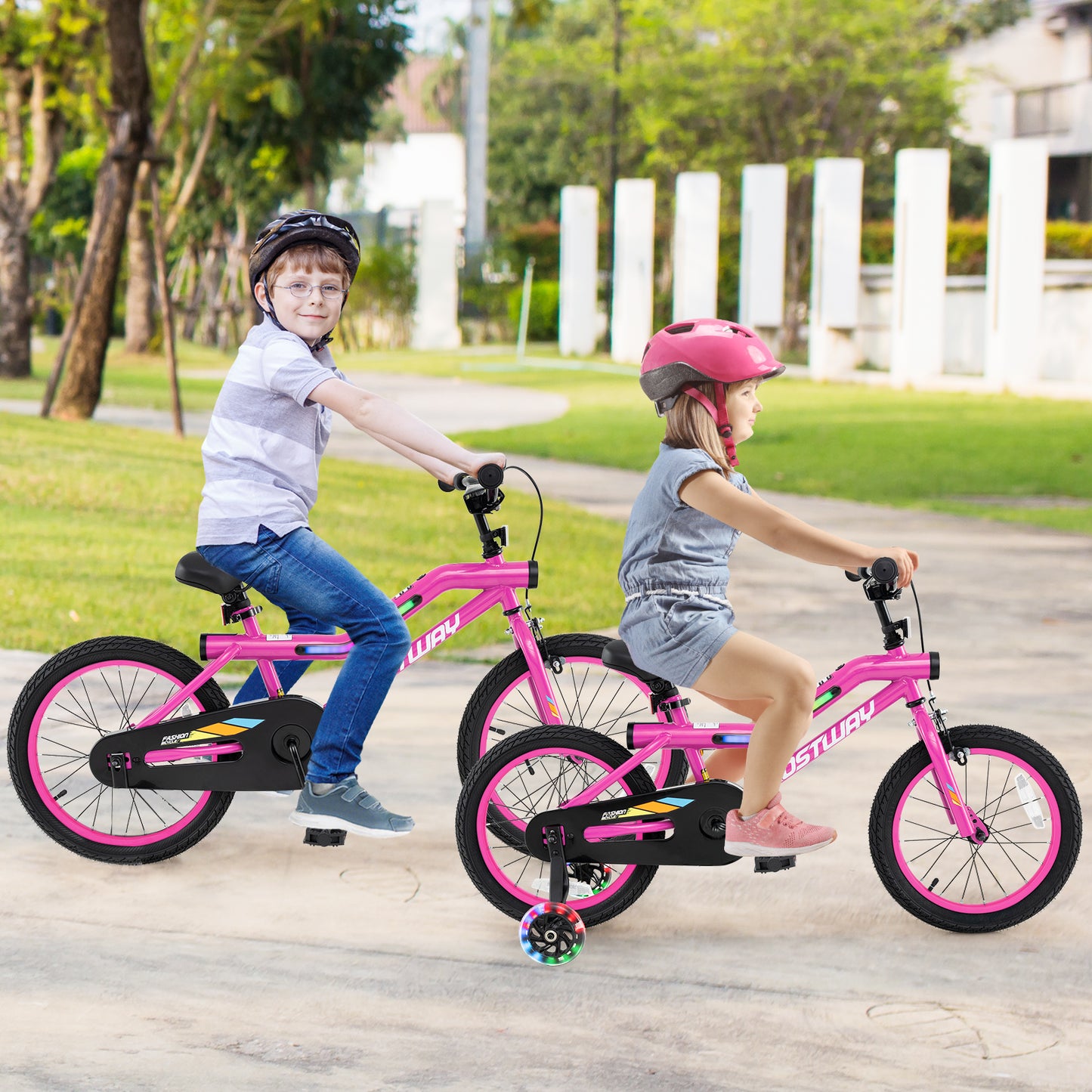 18 Inch LED Lighted Kids Bike with Training Wheels and Headlight for Ages 4-8 Years-18 inches Kids Crystal