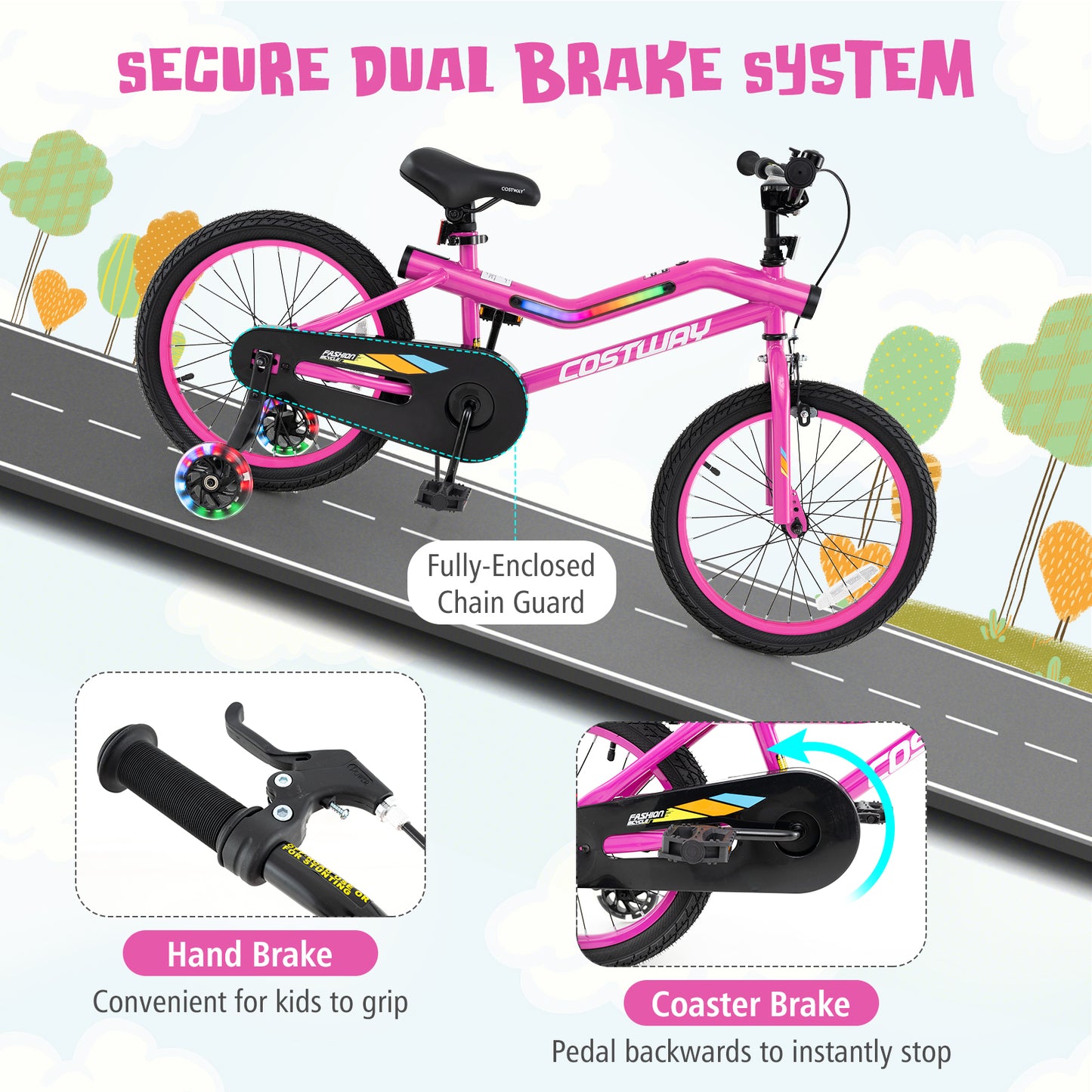 18 Inch LED Lighted Kids Bike with Training Wheels and Headlight for Ages 4-8 Years-18 inches Kids Crystal