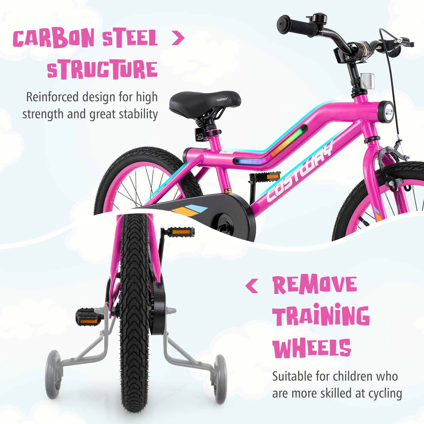 18 Inch LED Lighted Kids Bike with Training Wheels and Headlight for Ages 4-8 Years-18 inches Kids Crystal