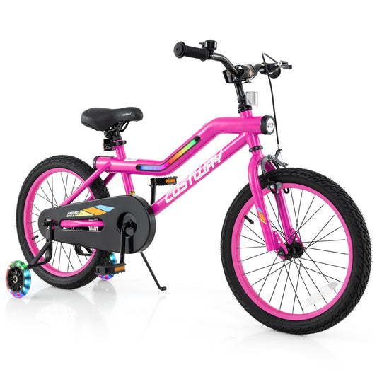18 Inch LED Lighted Kids Bike with Training Wheels and Headlight for Ages 4-8 Years-18 inches Kids Crystal