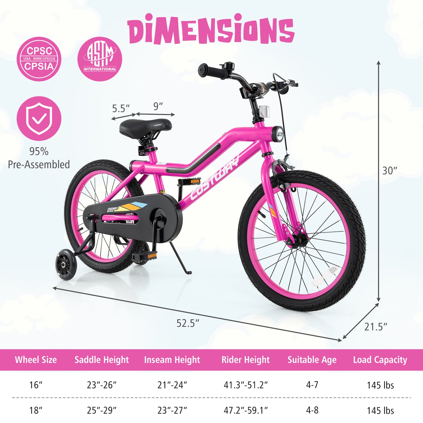 18 Inch LED Lighted Kids Bike with Training Wheels and Headlight for Ages 4-8 Years-18 inches Kids Crystal