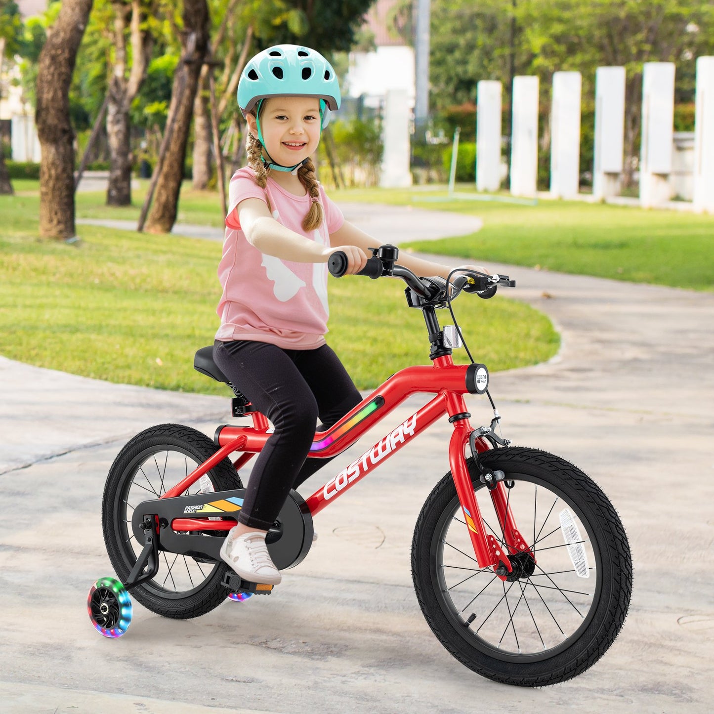 16 Inch Kids Bike with LED Lights Adjustable Carbon Steel Bicycle for 4-7 Years Old-16 inches Kids Crystal