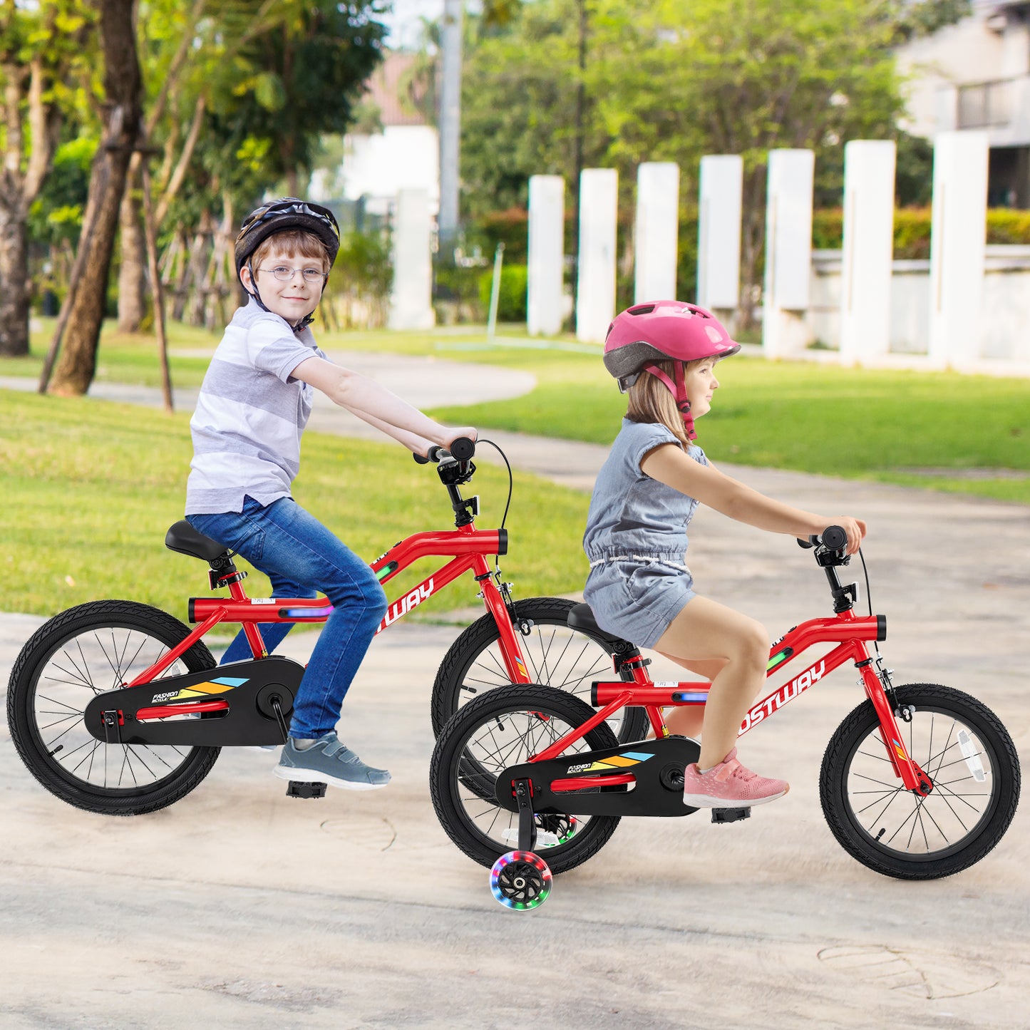 16 Inch Kids Bike with LED Lights Adjustable Carbon Steel Bicycle for 4-7 Years Old-16 inches Kids Crystal