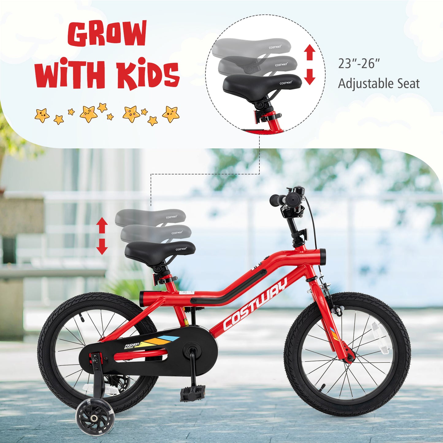 16 Inch Kids Bike with LED Lights Adjustable Carbon Steel Bicycle for 4-7 Years Old-16 inches Kids Crystal