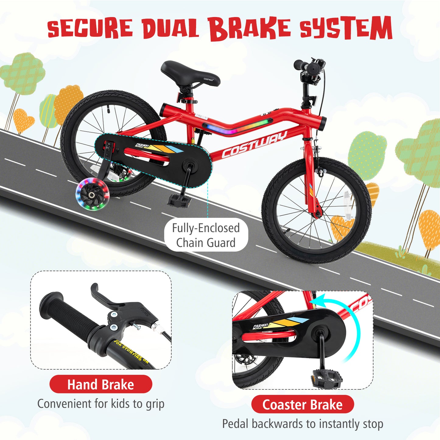 16 Inch Kids Bike with LED Lights Adjustable Carbon Steel Bicycle for 4-7 Years Old-16 inches Kids Crystal