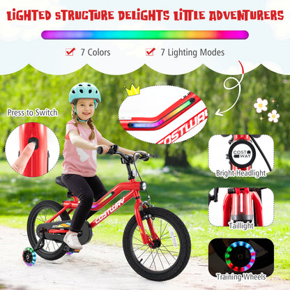 16 Inch Kids Bike with LED Lights Adjustable Carbon Steel Bicycle for 4-7 Years Old-16 inches