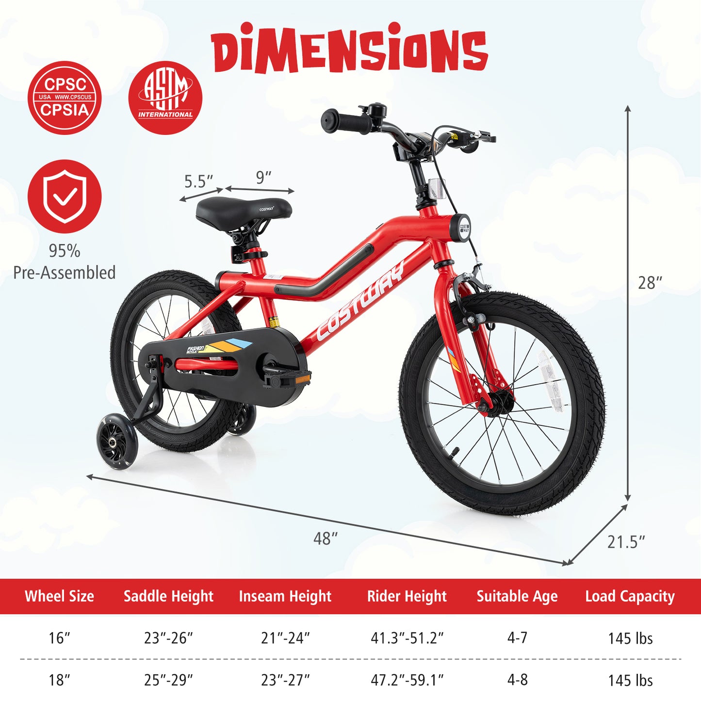 16 Inch Kids Bike with LED Lights Adjustable Carbon Steel Bicycle for 4-7 Years Old-16 inches Kids Crystal