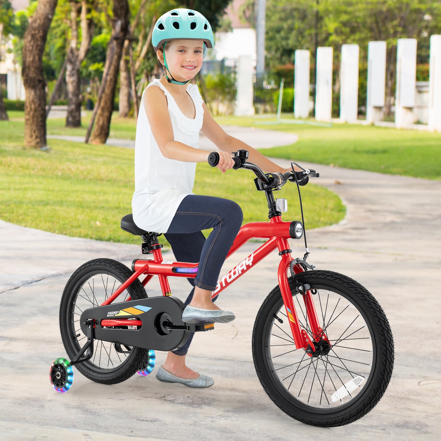 18 Inch Kids Bike with LED Lights Adjustable Carbon Steel Bicycle for 4-8 Years Old-18 inches Kids Crystal