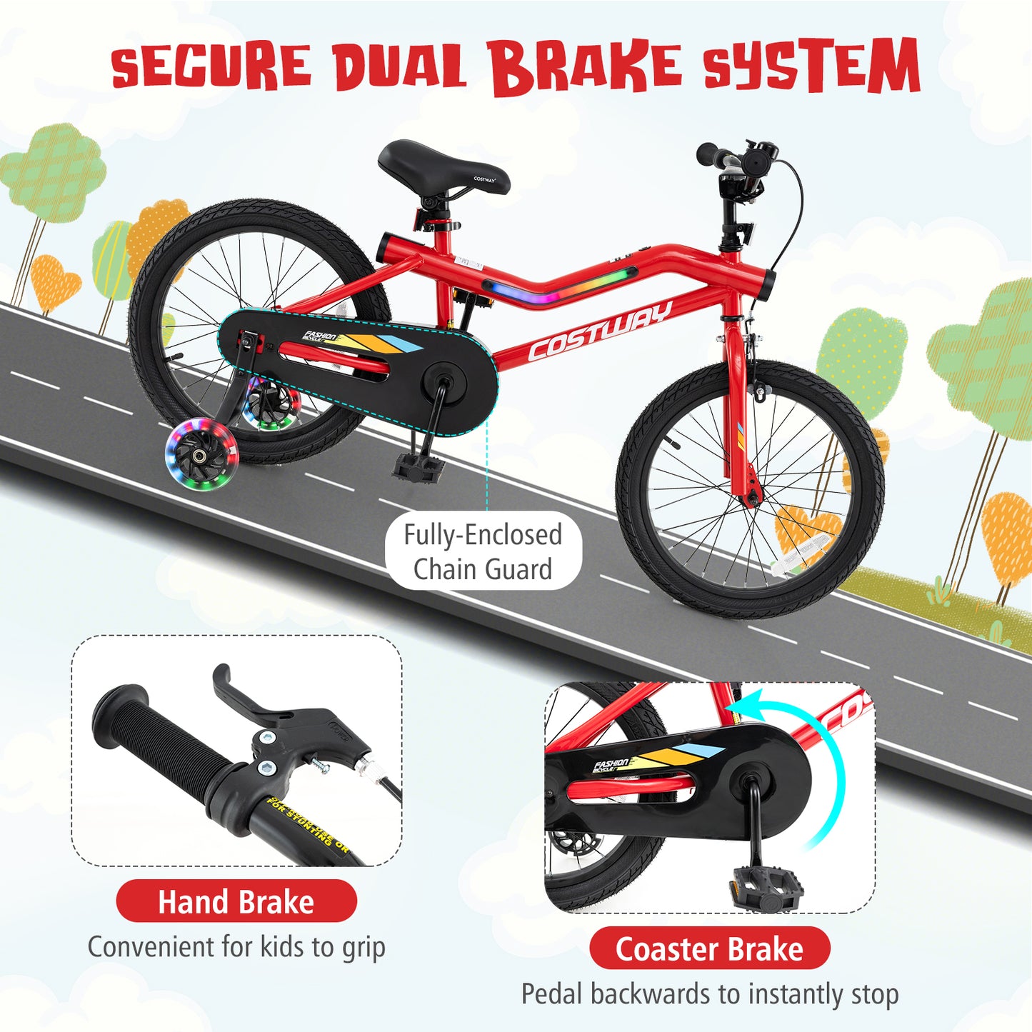 18 Inch Kids Bike with LED Lights Adjustable Carbon Steel Bicycle for 4-8 Years Old-18 inches Kids Crystal