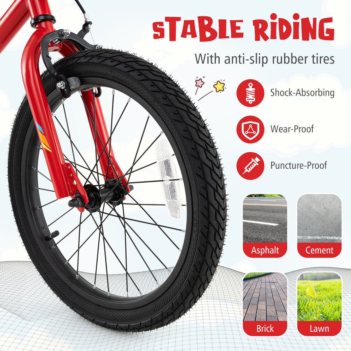 18 Inch Kids Bike with LED Lights Adjustable Carbon Steel Bicycle for 4-8 Years Old-18 inches Kids Crystal