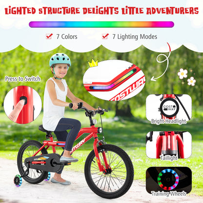 18 Inch Kids Bike with LED Lights Adjustable Carbon Steel Bicycle for 4-8 Years Old-18 inches