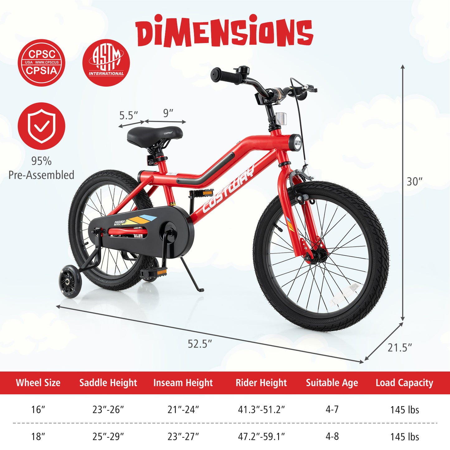 18 Inch Kids Bike with LED Lights Adjustable Carbon Steel Bicycle for 4-8 Years Old-18 inches Kids Crystal