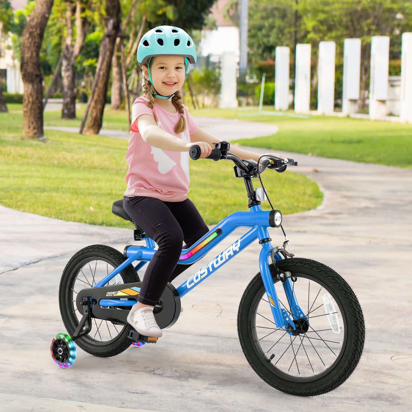 16 Inch Kids Bike LED Lighted Adjustable with Training Wheels for 4-7 Years Old Kids-16 inches Kids Crystal