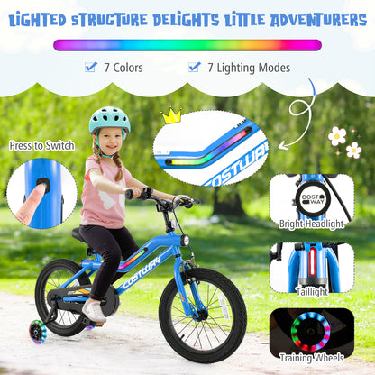 16 Inch Kids Bike LED Lighted Adjustable with Training Wheels for 4-7 Years Old Kids-16 inches